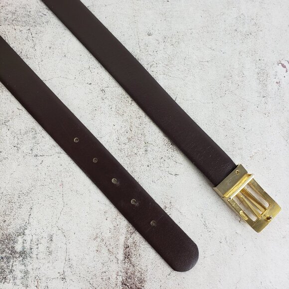 Vintage Spain Art Deco Leather Belt Black Gold Buckle Classic Elegant Minimalist - Picture 3 of 9